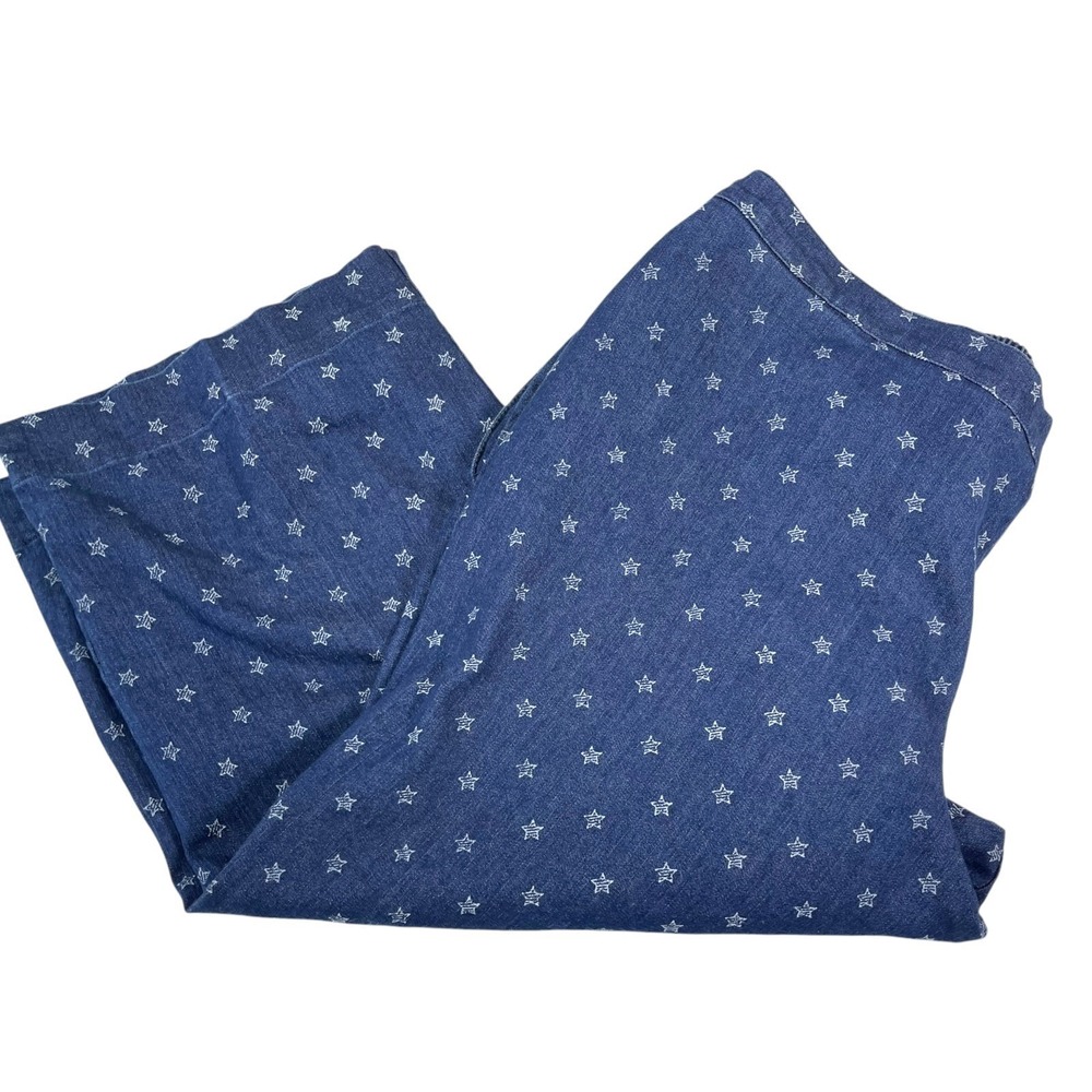 Alfred Dunner 18 Blue Star Print Denim Capri Pants Elastic Waist Celestial Retro